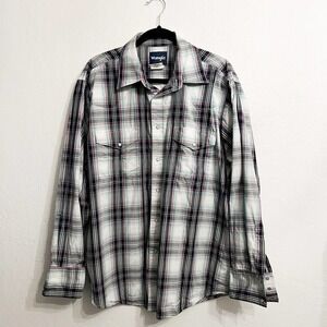WRANGLER Blue Purple Plaid Pearl Snap Western Shirt Button Down XL